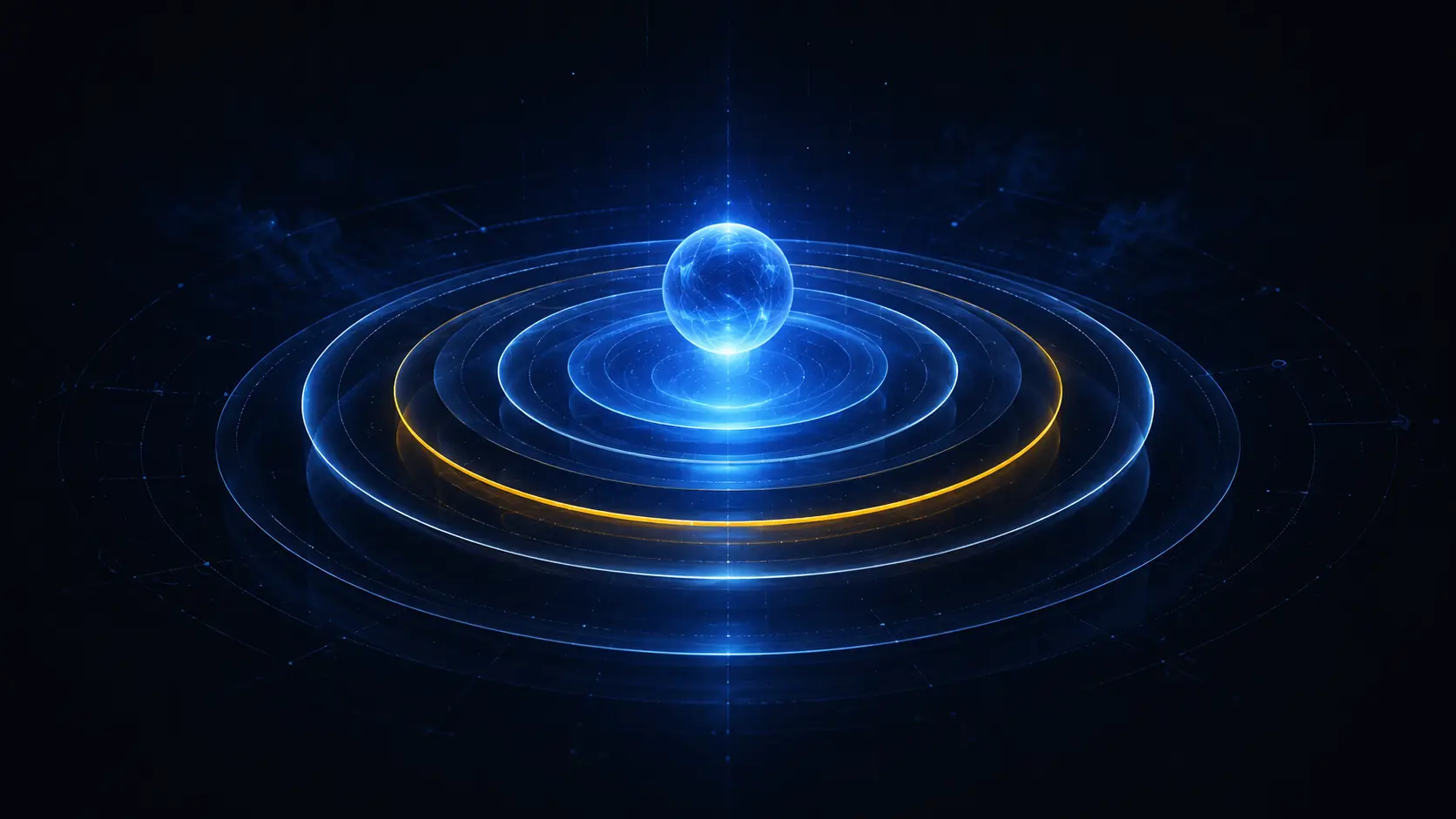 Abstract illustration of a glowing core surrounded by concentric rings, evoking a version-bump milestone